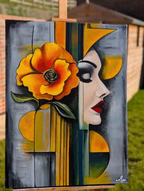 Abstract Floral & Face Art on Canvas 1